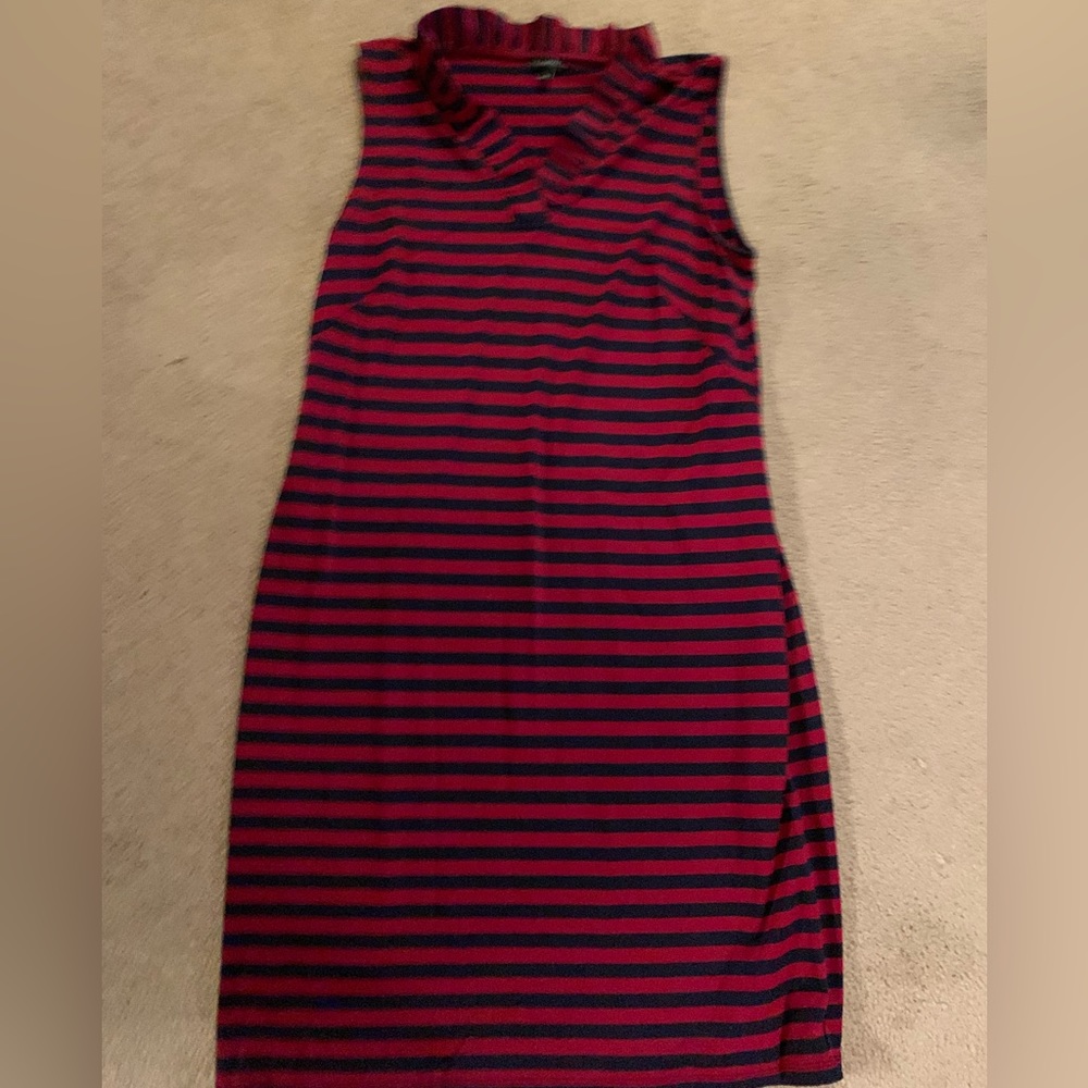talbots red and black dress with ruffle